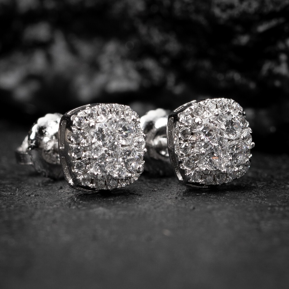 Small 3D Cube White Gold 925 Sterling Silver Square Cluster Stud Earrings