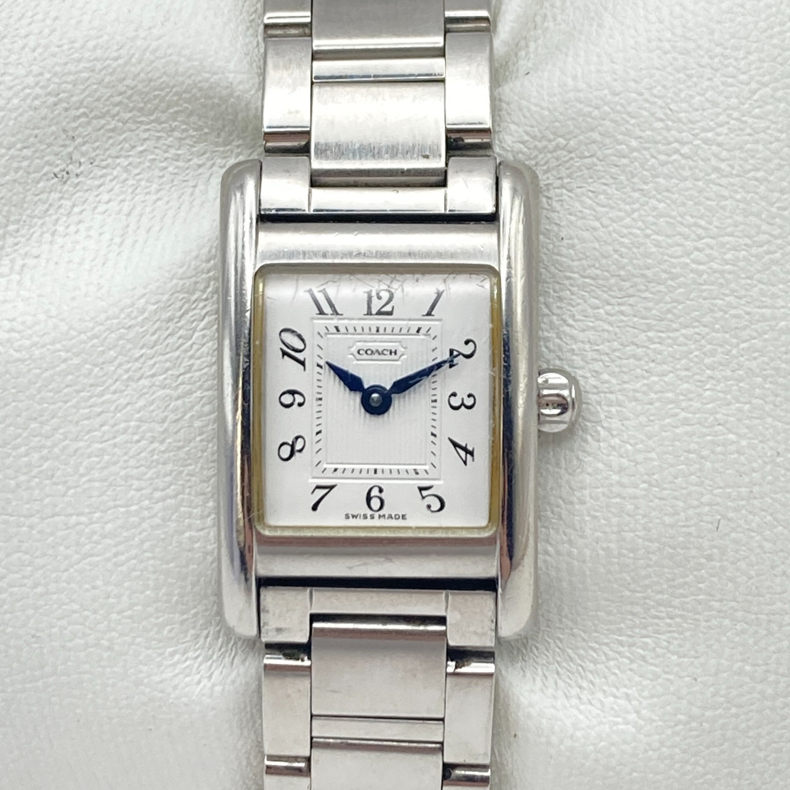 Coach Women’s Tank Watch 19mm Silver Tone Swiss Made W002B New Battery 6.25″