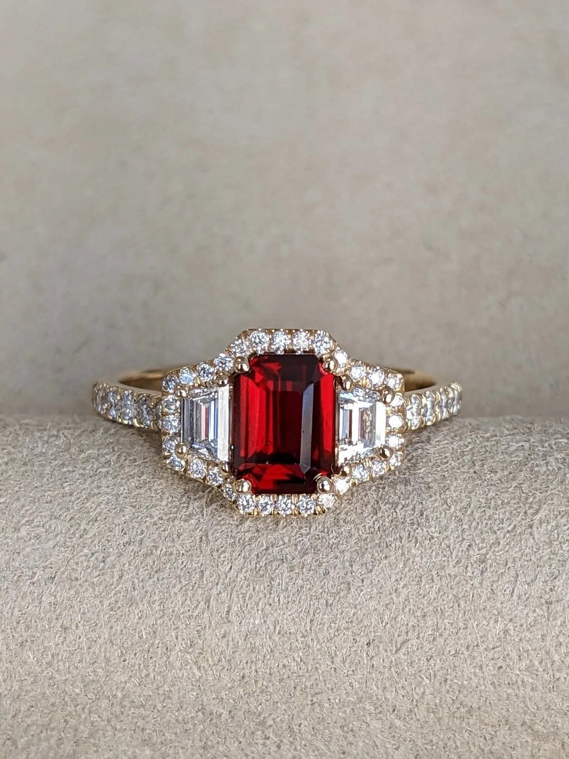2.80Ct Emerald Cut Natural Ruby & Diamond Wedding Ring 14K Yellow Gold Size 6 7