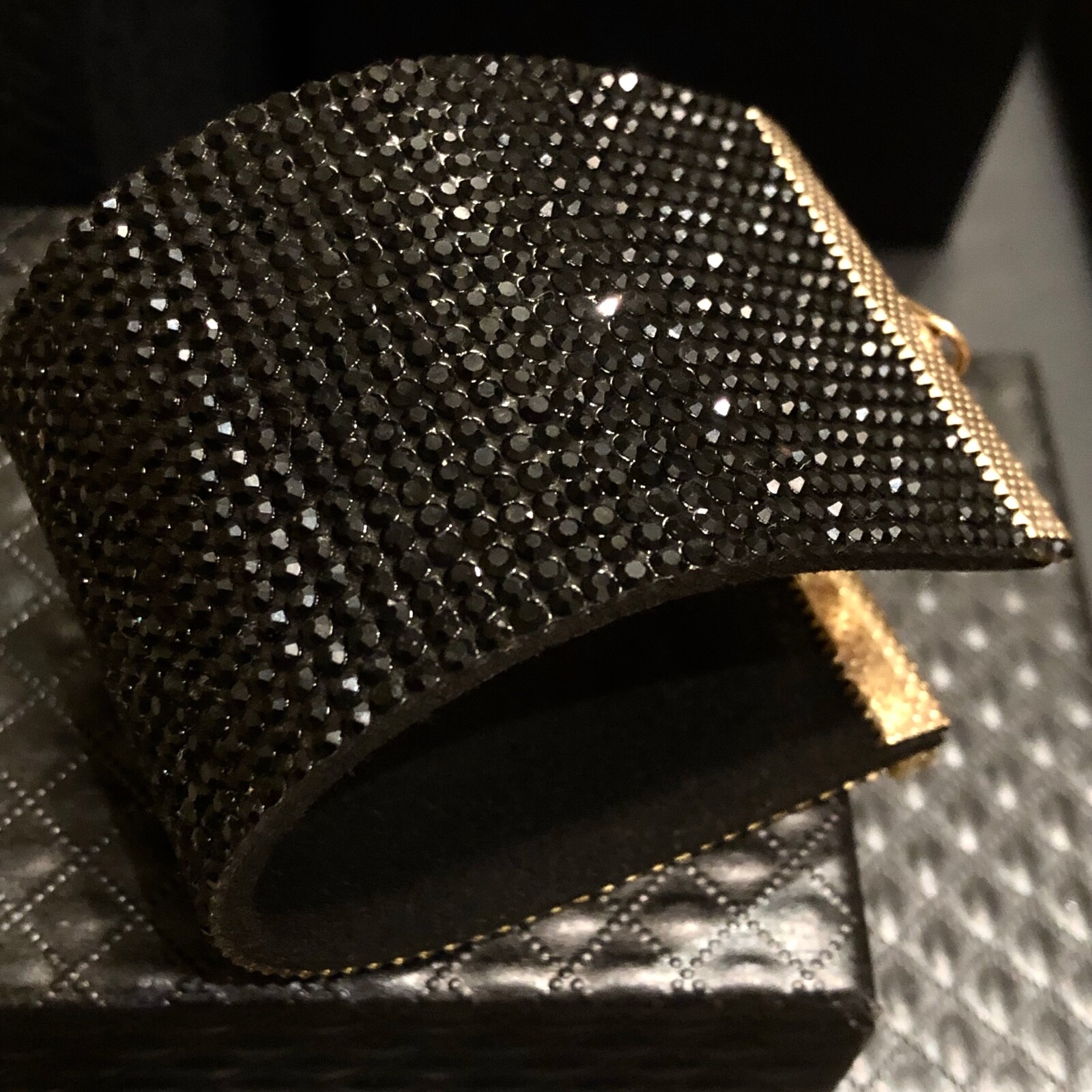 Alcantara Leather Wide Bling Swarovski Elements Wide Black Cuff Bracelet 6”+ 2.5