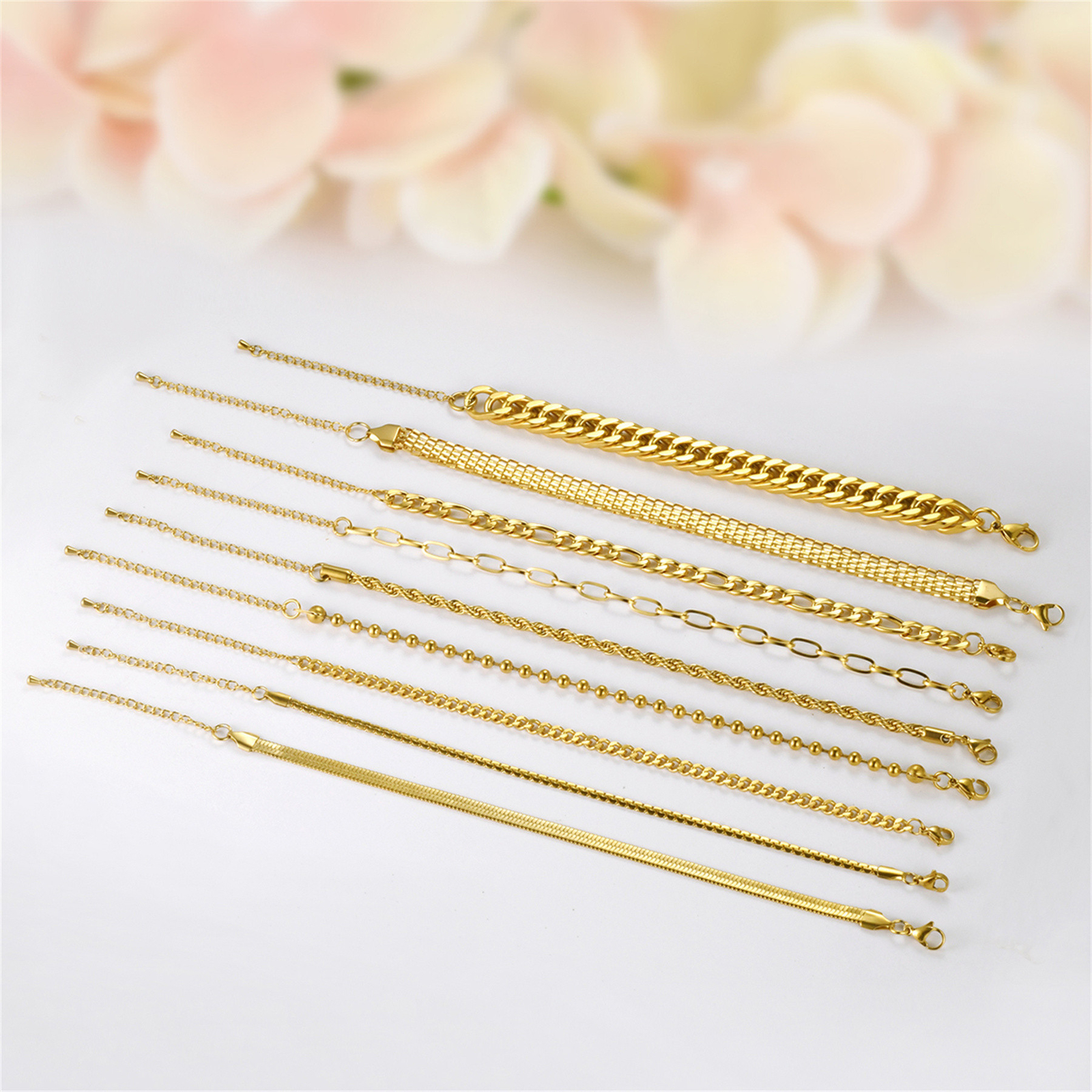 9pcs Men Women Mix Twisted Cuban Chain Stainless Steel Bracelet Adjustable 7″-9″