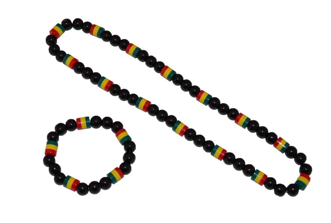 Tiger Smile Rasta Beads Necklace Bracelet Black Green Yellow Red