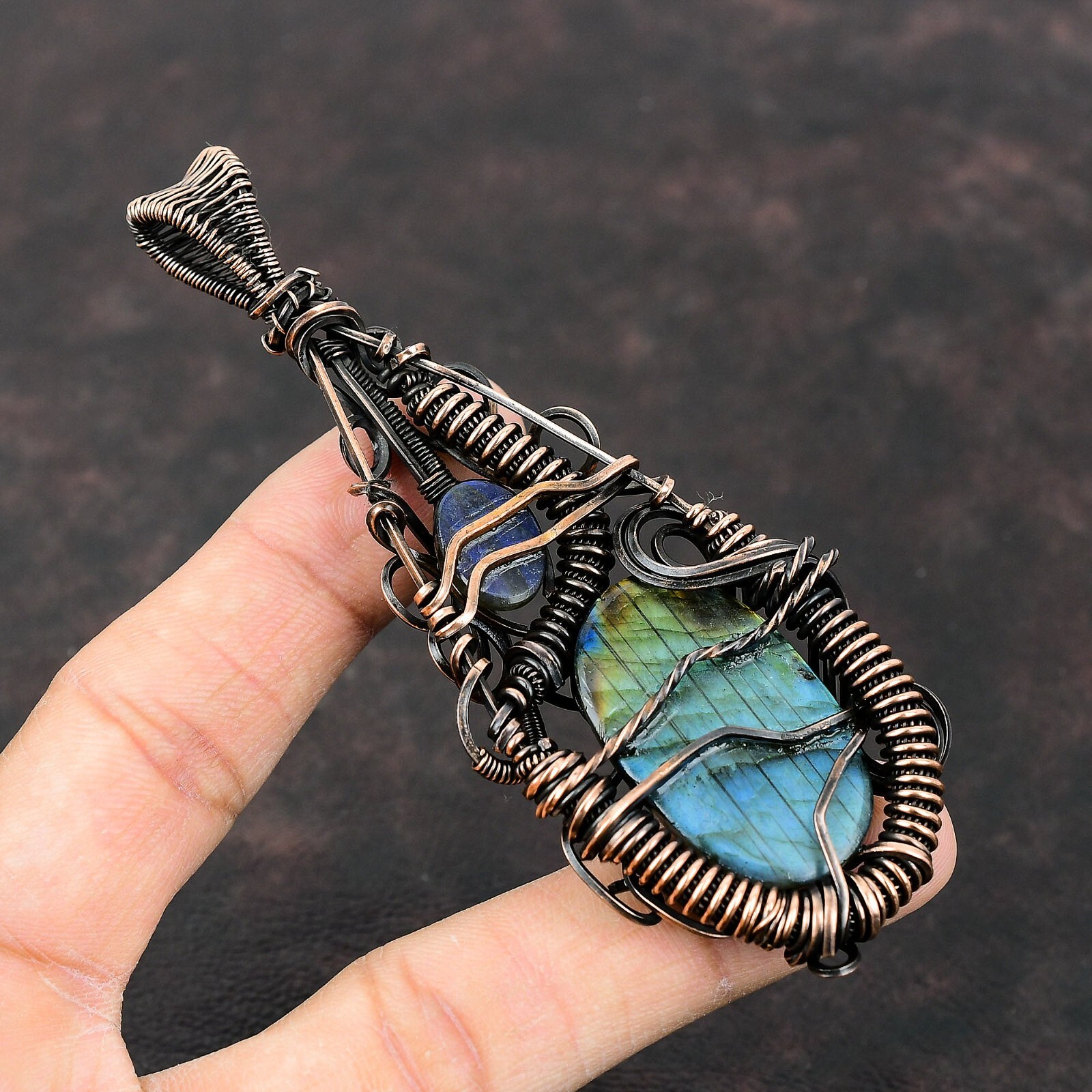 Women Day Sale Labradorite Wire Wrapped Pendant Handcrafted Copper Gift 4.13″