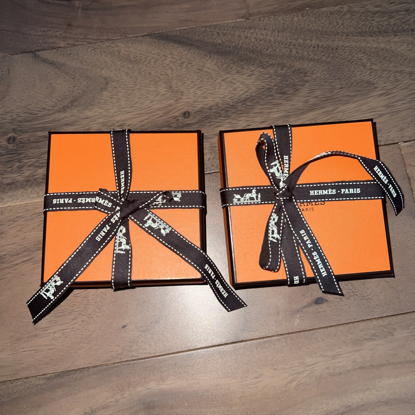 2 Hermès Orange Square Paper/Cardboard Jewelry Gift Box, Logo Theme