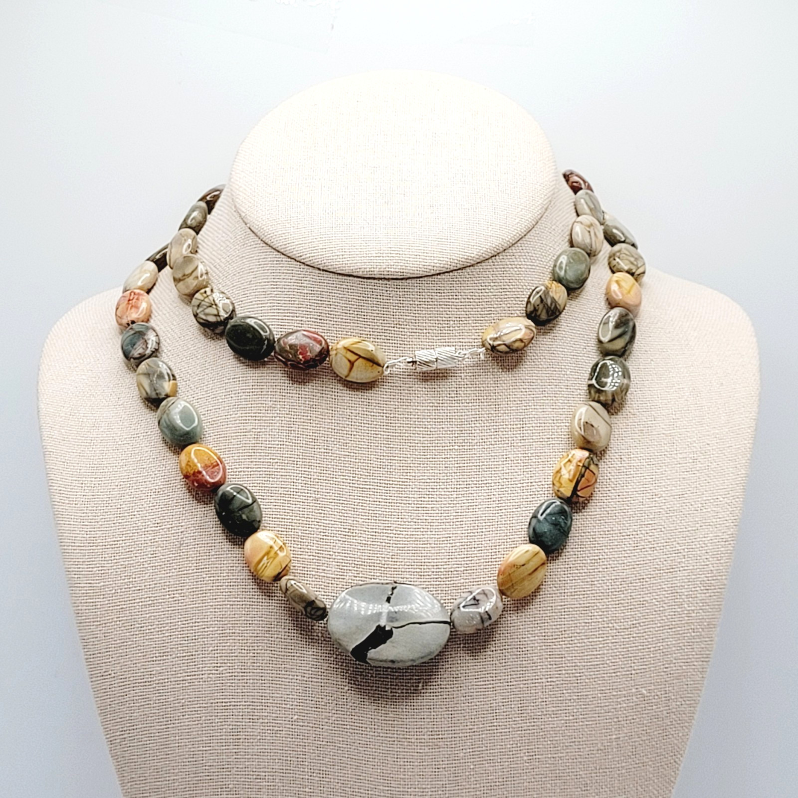 Artisan Picasso Jasper Bead Asymmetric Focal Stone Piccadilly Vtg Necklace 32 in