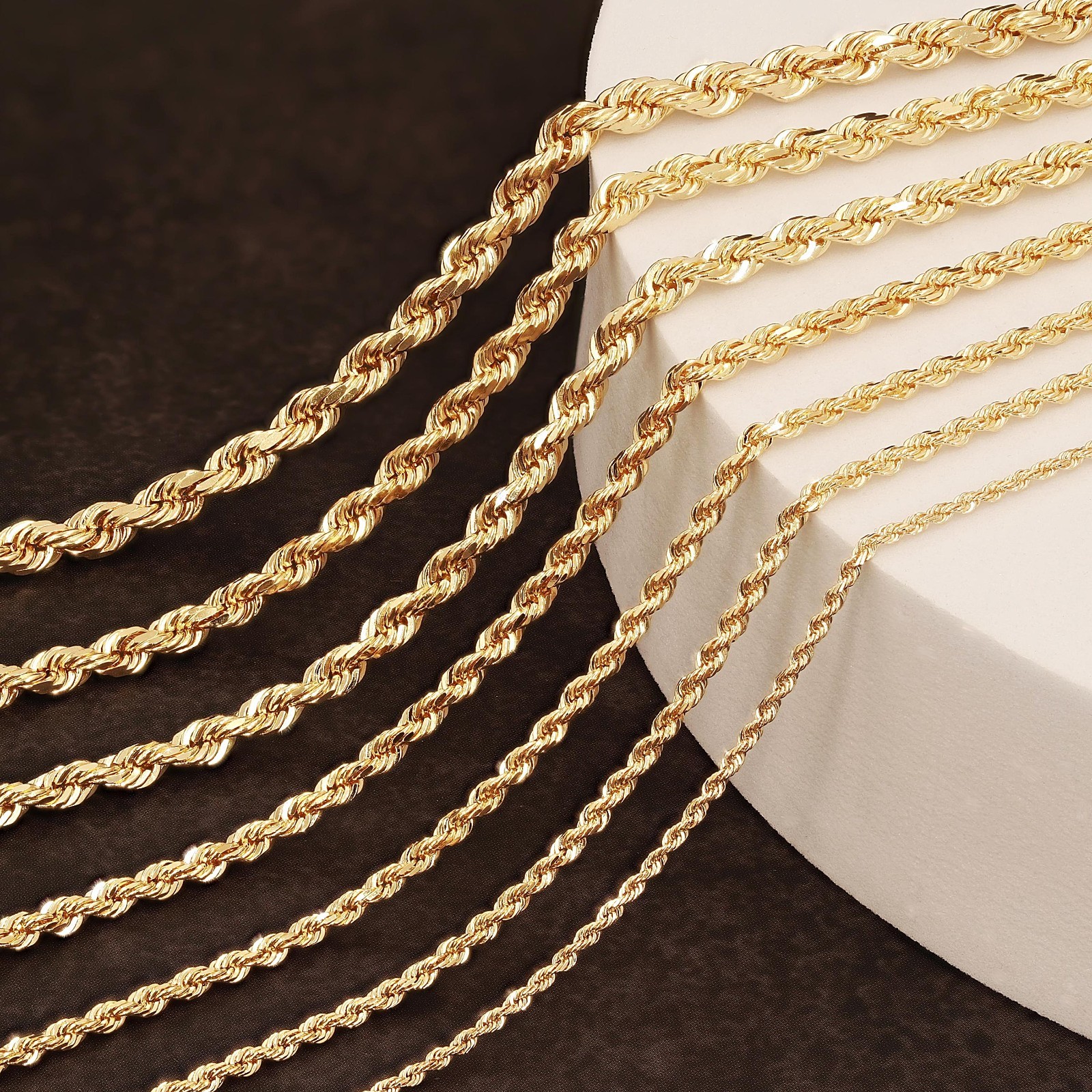 14k Yellow Gold Solid Diamond Cut Rope Chain Necklace 16″-30″ 1.5mm to 12mm