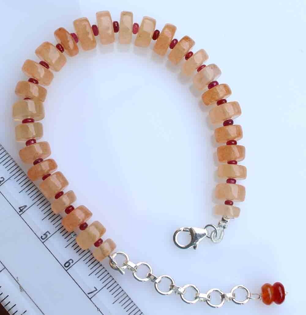 Aventurine Ruby Rondelle Beads Handmade Bracelet in 925 Sterling Silver 94.70 Ct