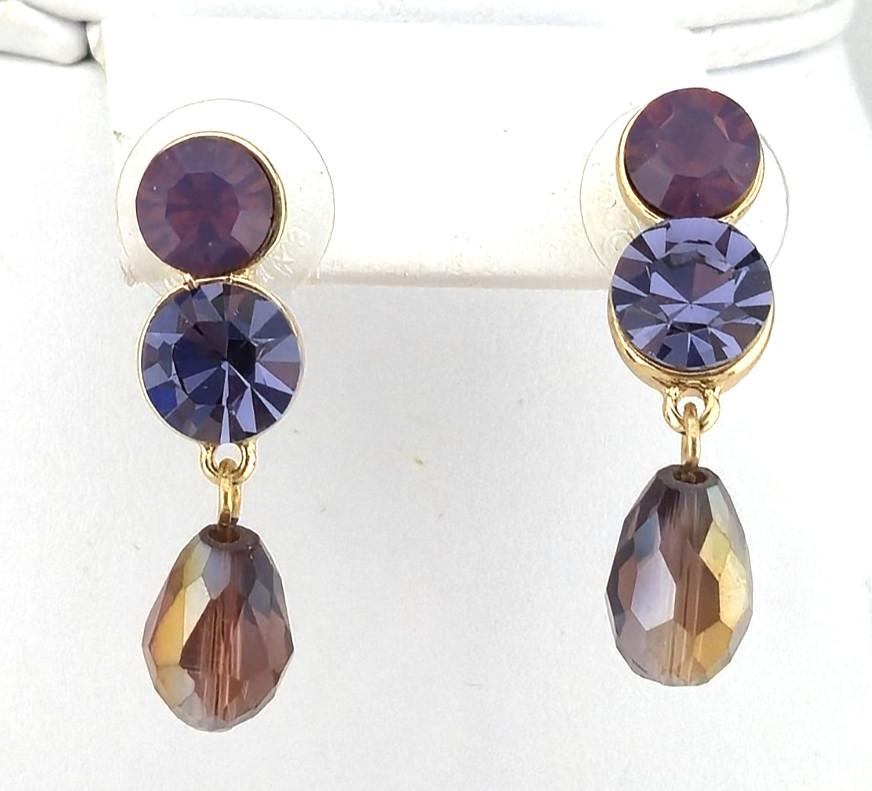 KIRKS FOLLY Crystal Wishes Carrie Pierced Earrings shades of PURPLE GT 82