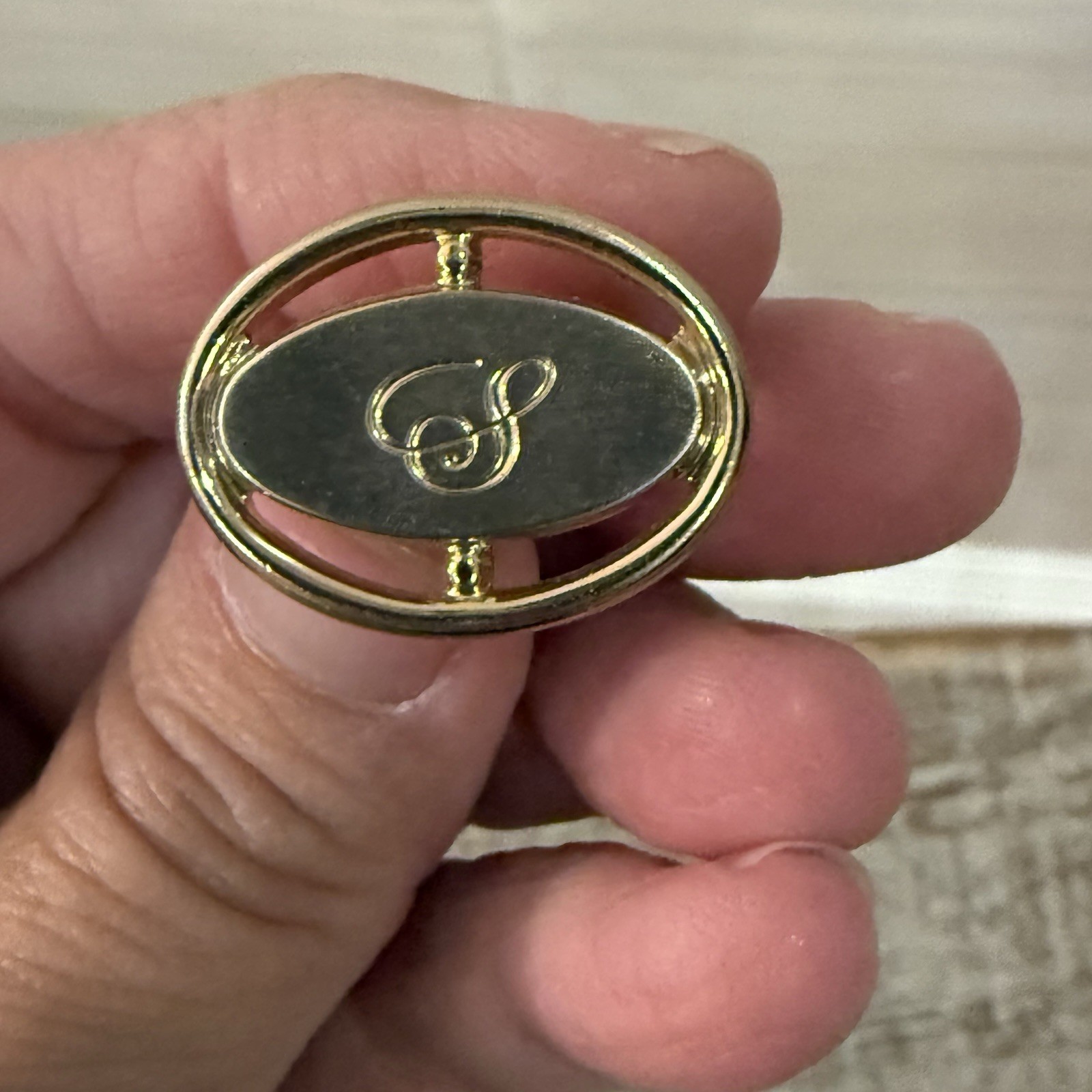 S Initial Monogram Cufflink USA Gold Preppy Business Casual Old Money
