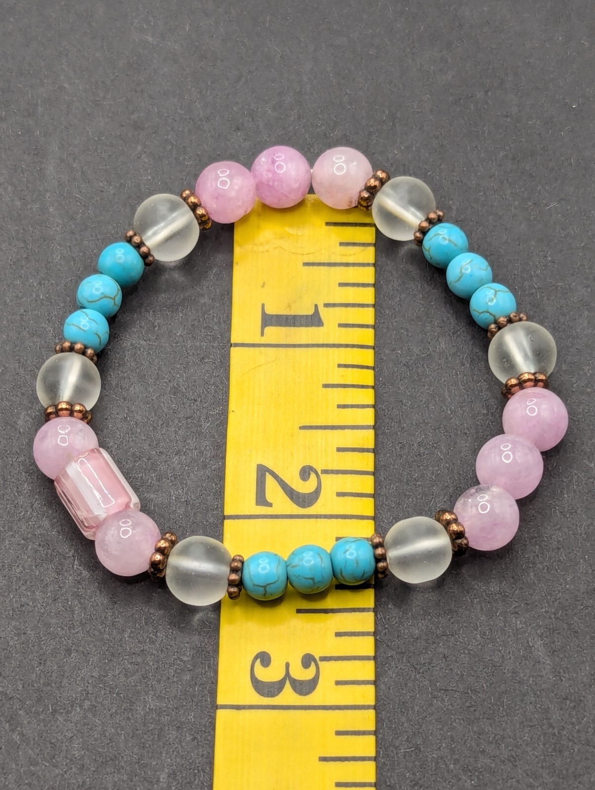 Pink / Blue 6-8mm Beaded Stretch Bracelet (16cm) Small Wrist