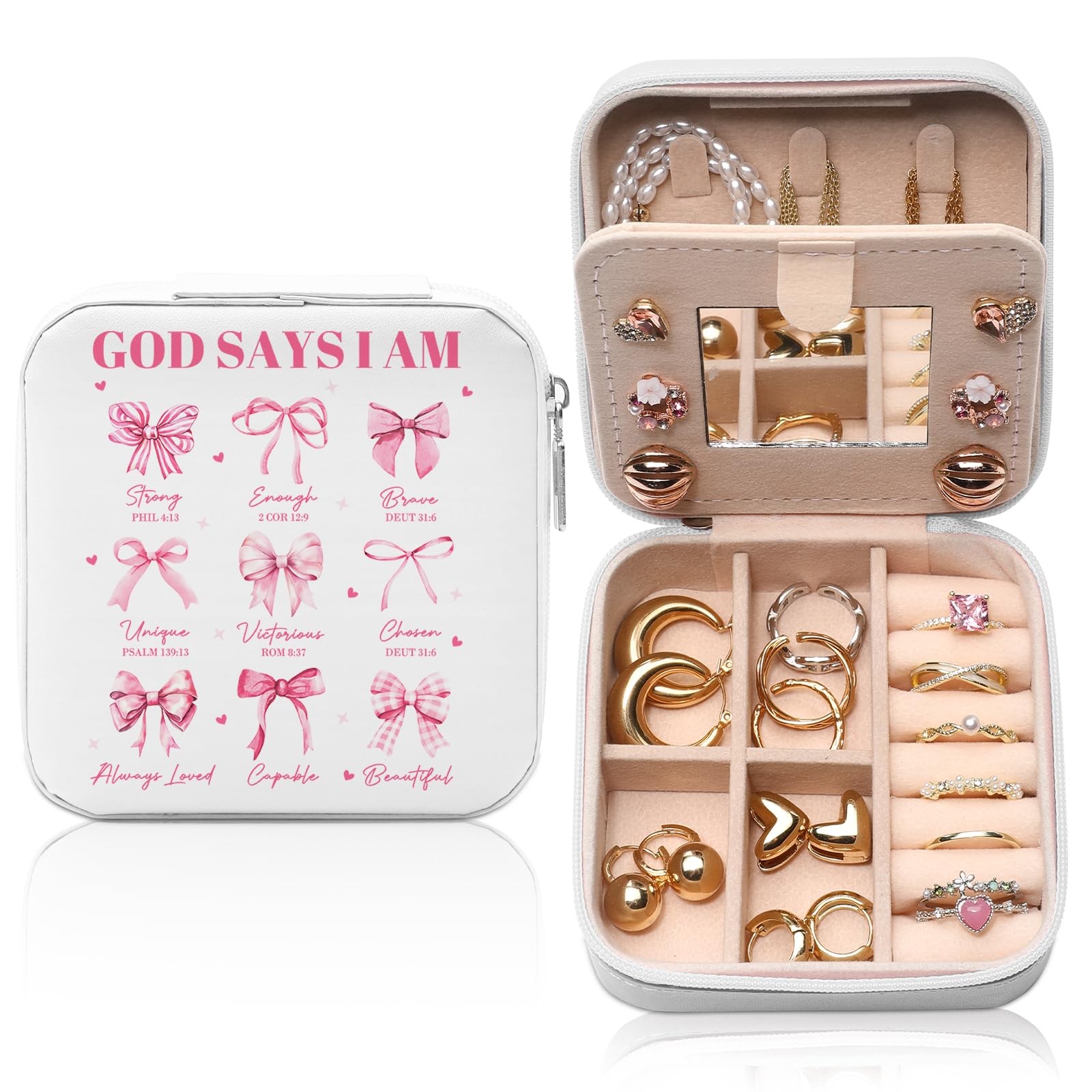 Christian Gifts for Girls, Pink Bow Travel Jewelry , Coquette Preppy Bible Go…