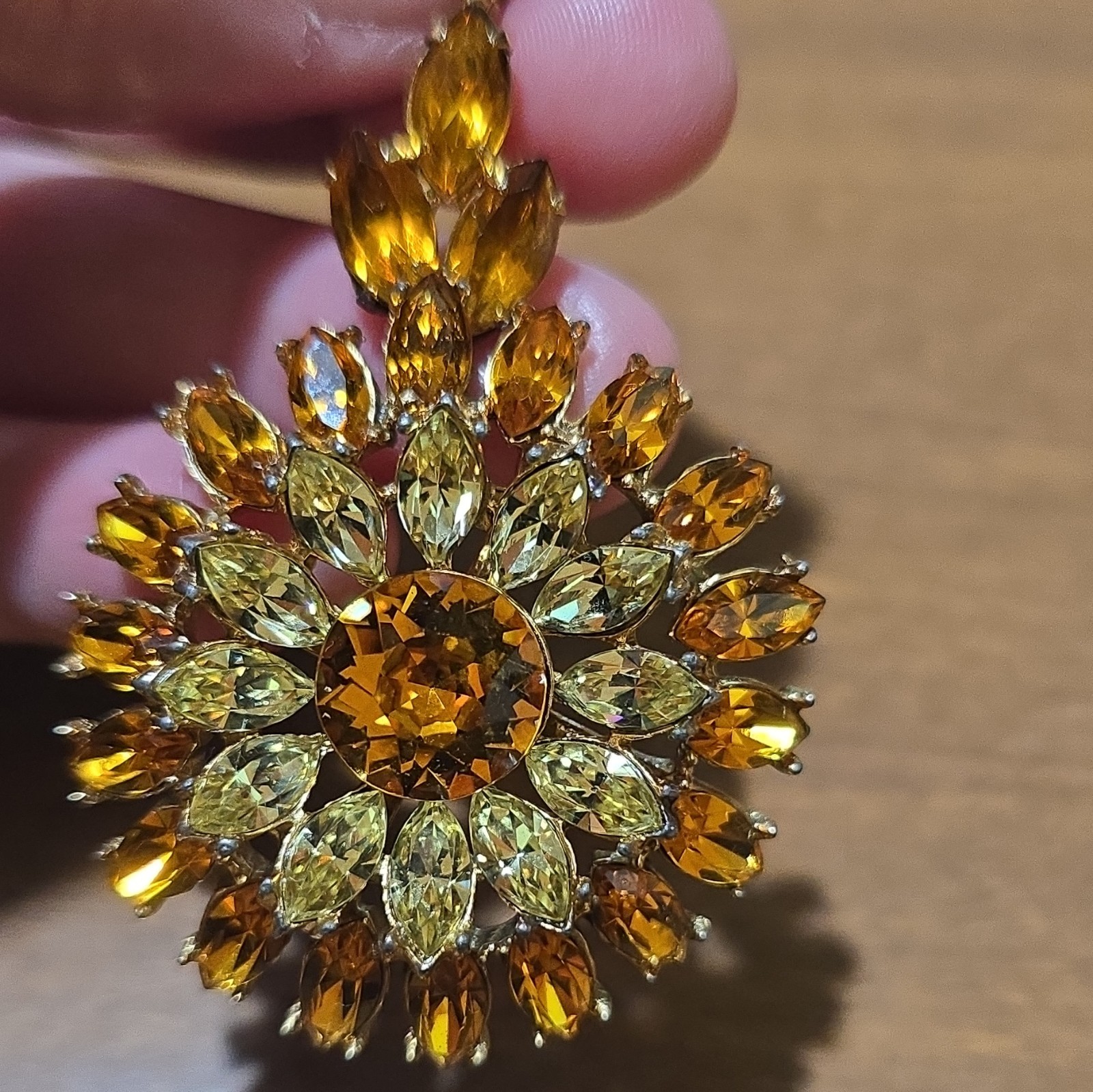 Gorgeous Midcentury Gold Tone Faux citrine Rhinestone Chandelier Pendant.