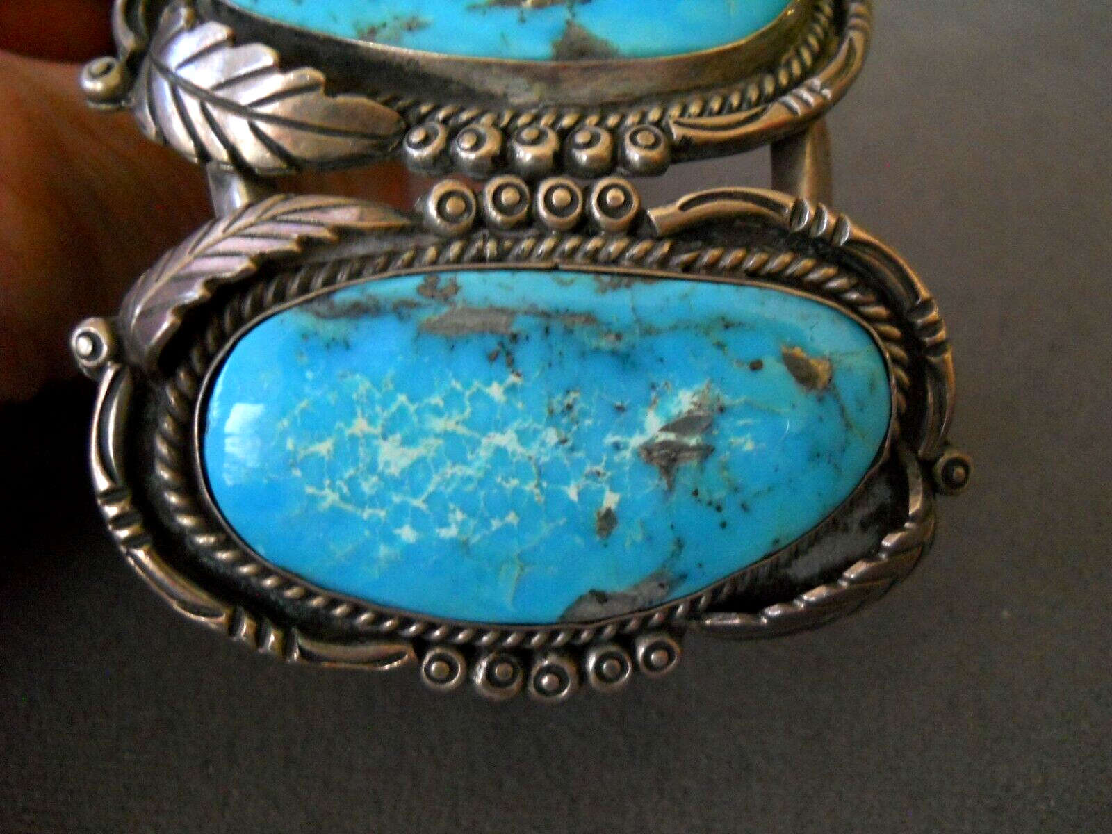 HUGE Native American Rich Blue 2″ Turquoise Sterling Silver Cuff Bracelet 106g!
