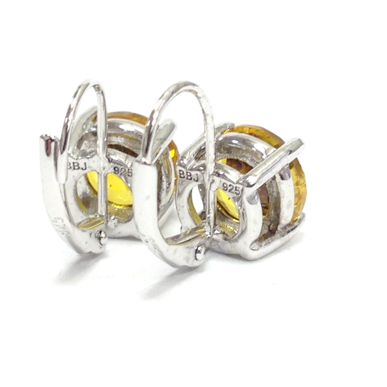BBJ Bangkok Ratnaraj Sterling Silver Yellow Citrine Solitaire Leverback Earrings