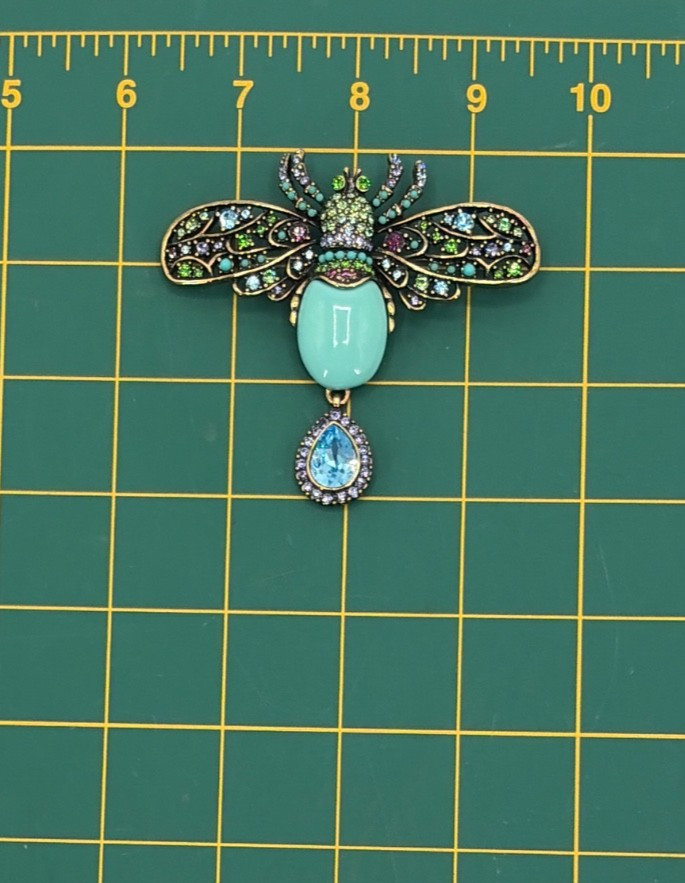 HEIDI DAUS Jeweled Embellished Faux Turquoise Cabochon & Crystal Brooch