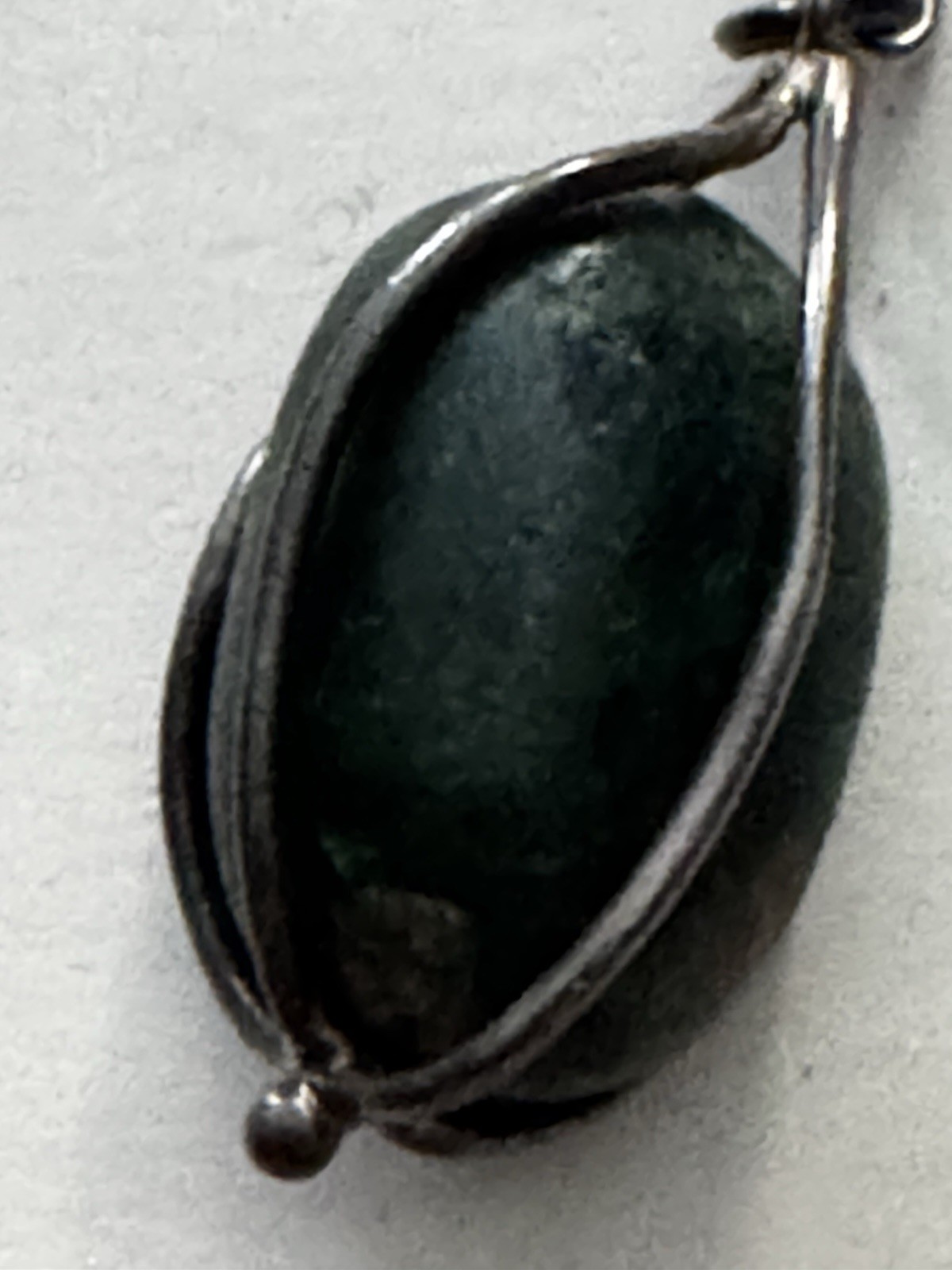 925 Sterling Silver Green Aventurine Oval Pendant Wire Wrapped Artisan