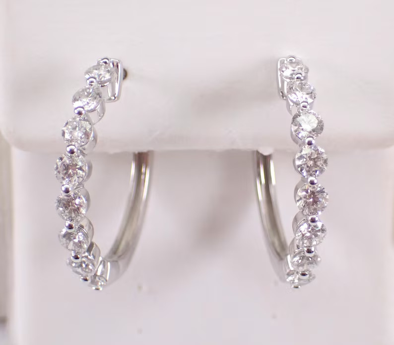 1.60Ct Round Cut Real Moissanite Huggie Hoop Earrings 14k White Gold Plated