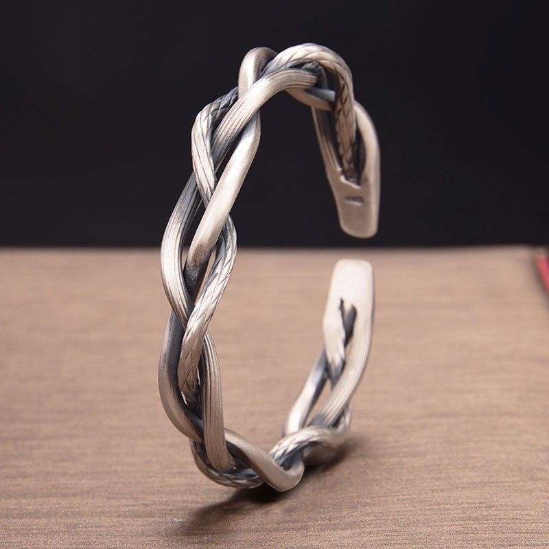 Retro woven braided open bangle, unisex fashion bangle