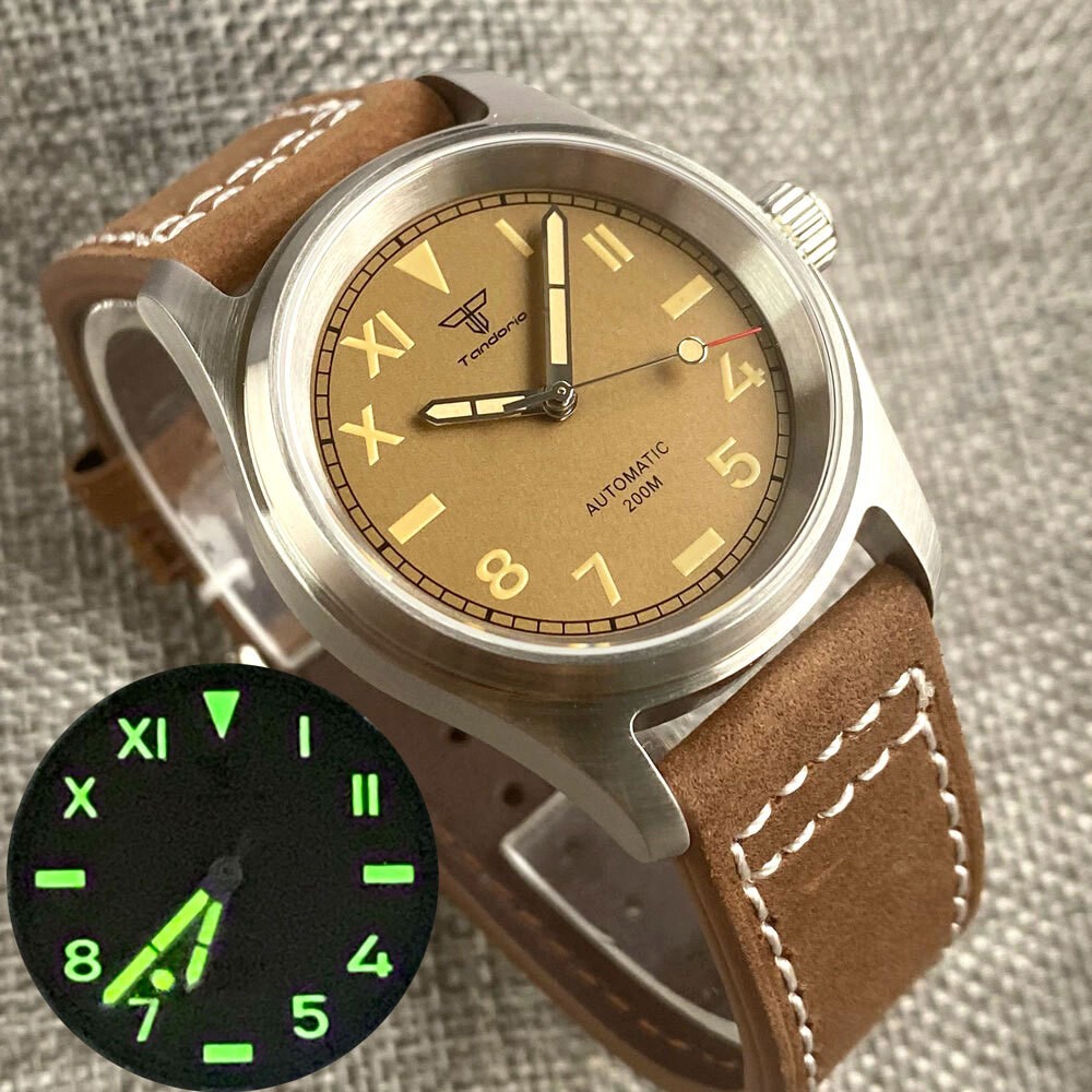 Tandorio 36mm Retro Pilot Sapphire California Dial NH35A 200m Diving Men Watch