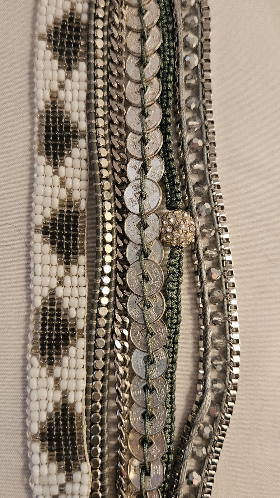 Victoria Emerson Bracelet Crystal Beaded Chain Cuff Womens 7.5 Inch Silver