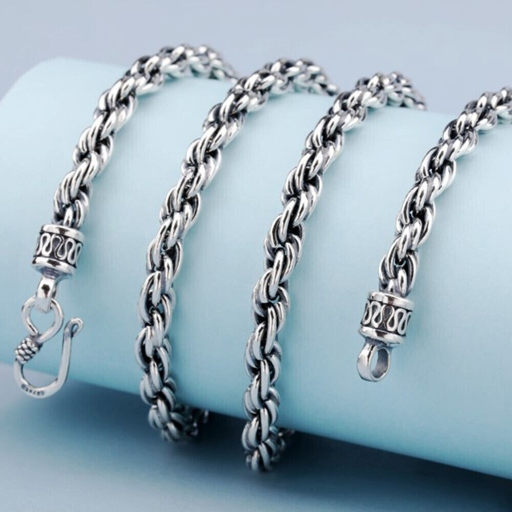 Pure S925 Sterling Silver 925 Chain 5mm 6mm 8mm Twist Rope Link Necklace 20-30in