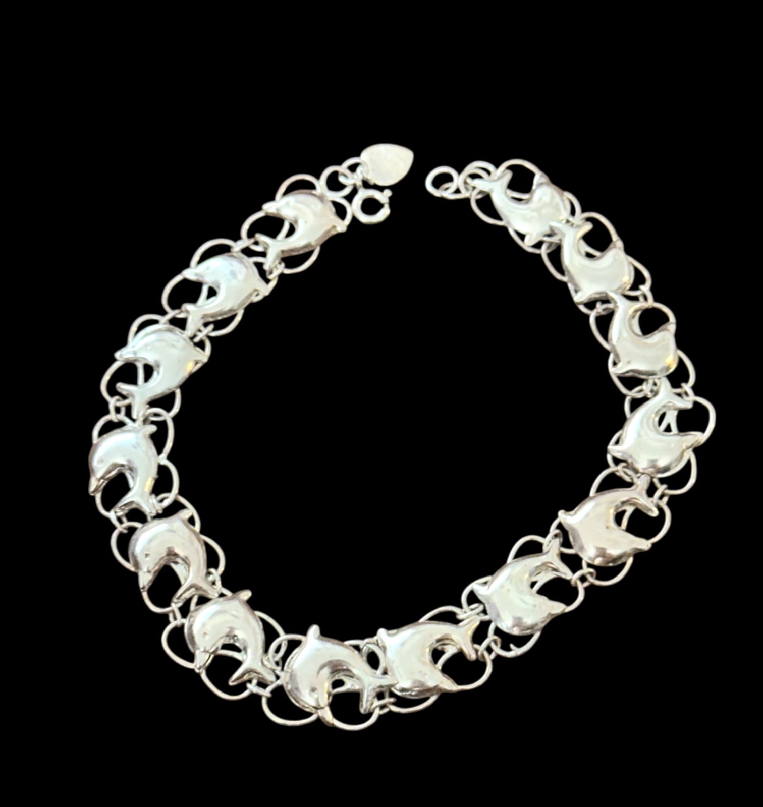 Sterling Silver Anklet- .925- DOLPHINS – 10″ inches long