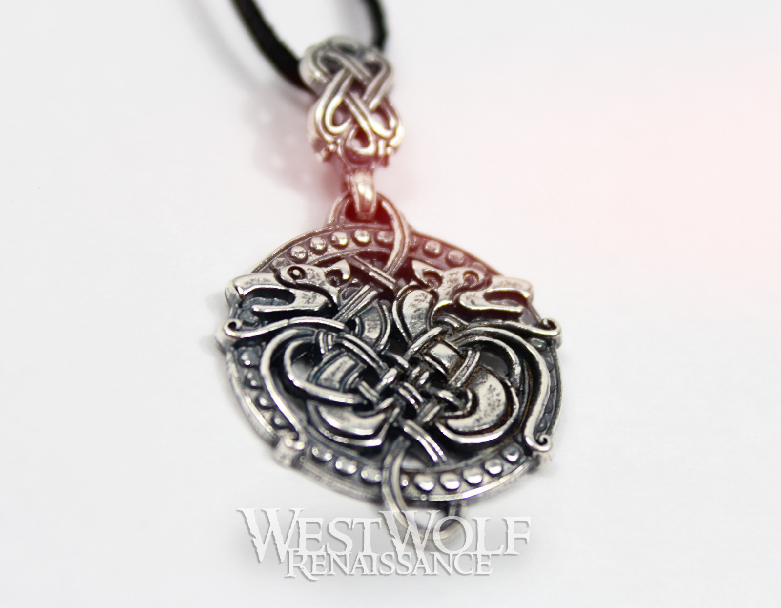 Round Celtic Wolf Knotted Pendant – 925 Sterling Silver — Wolves/Viking/Norse