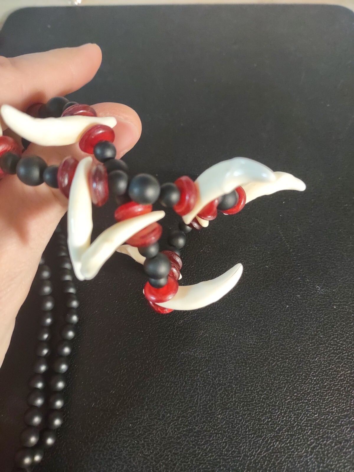 Modern 25″ Genuine Coyote Tooth Teeth, Onyx, Horn Necklace Handmade Artisanal
