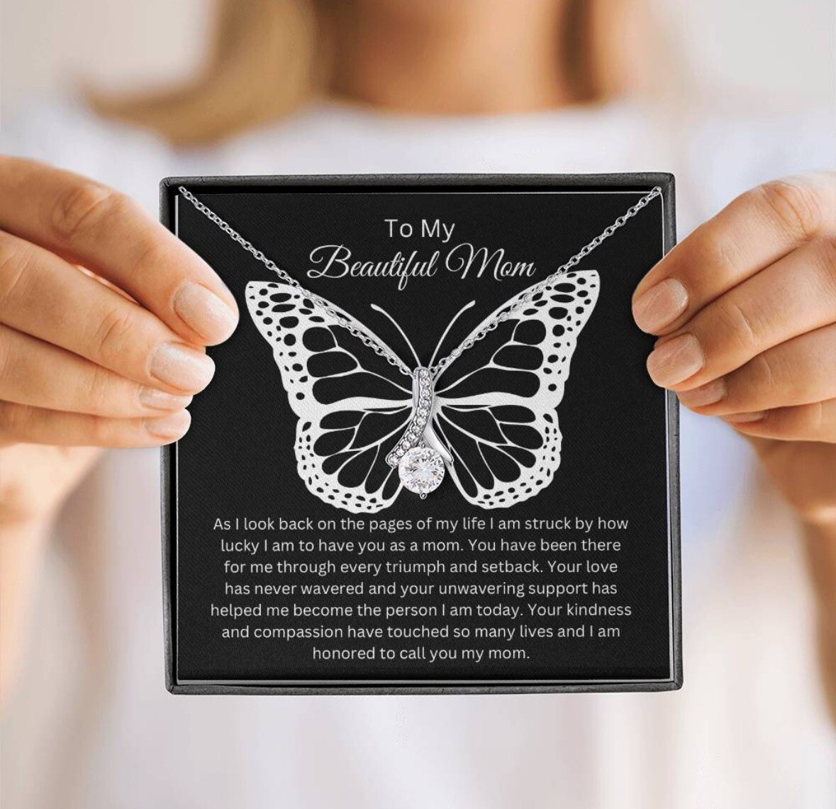 TO MY BEAUTIFUL MOM NECKLACE SOFT BOX GIFT HOLIDAY BIRTHDAY MOTHER’S DAY GIFT