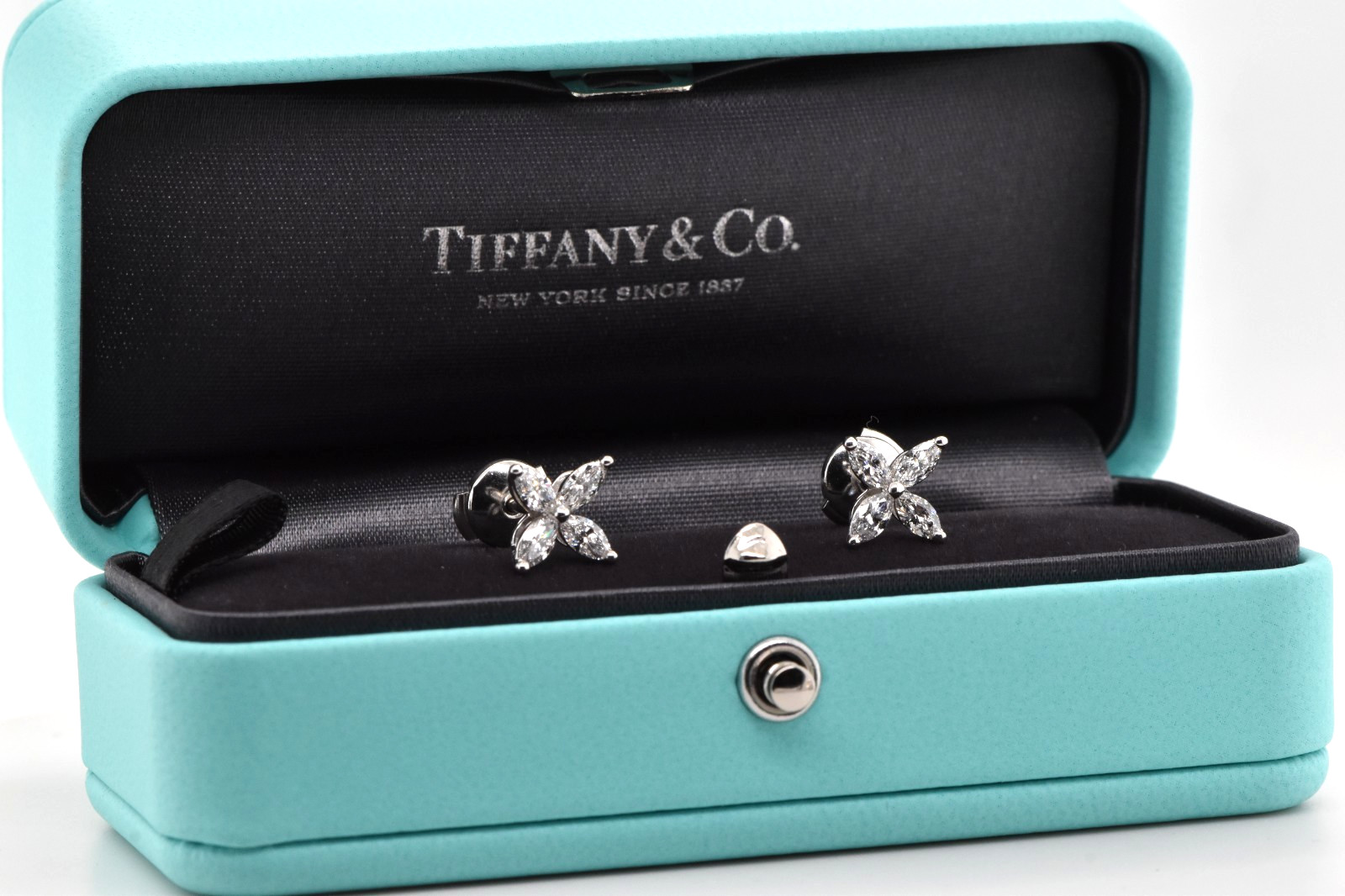 Tiffany & Co. Victoria Earrings Platinum with Marquise Diamonds .92 CTW Set