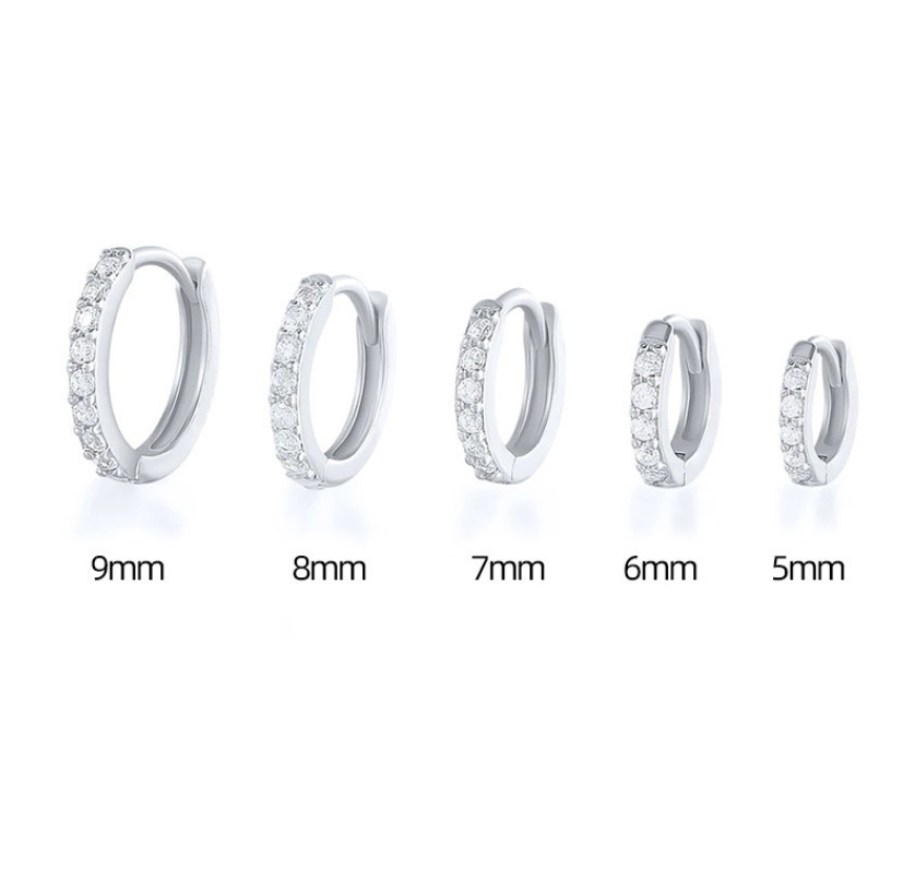 5/6/7/8/9mm 925 Silver Plated CZ Huggie Hoop Small Earrings Men & Women 2Pcs TH2