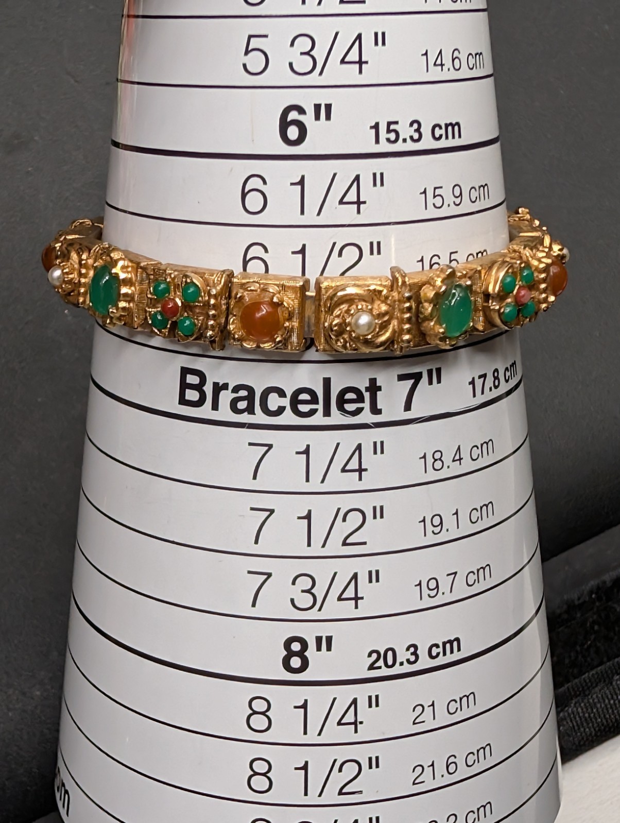 Vtg HATTIE CARNEGIE Signed Etruscan or Victorian Revival Gold Tone Bracelet