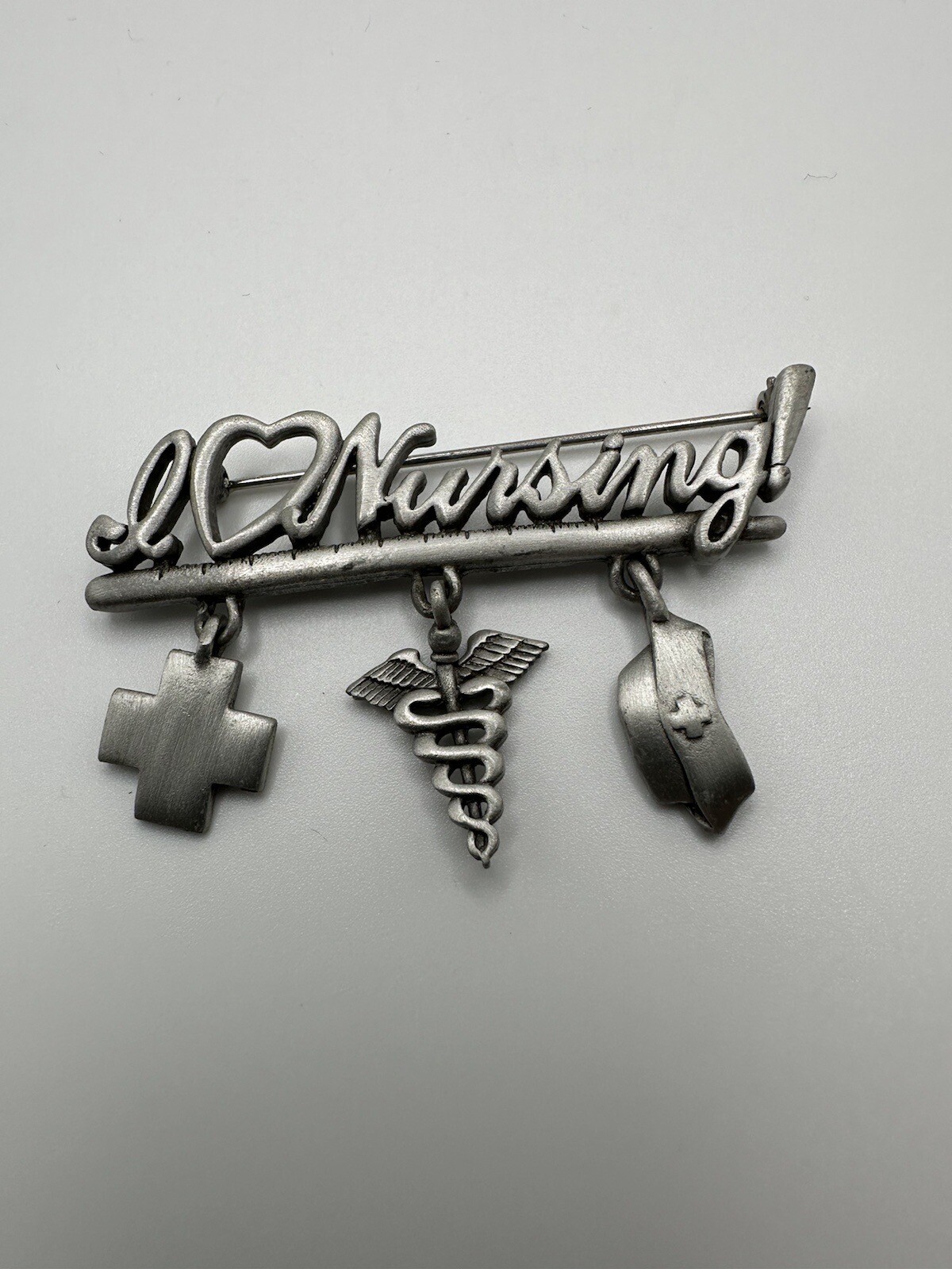Vintage Silver JJ I Love Nursing Brooch 6.6cm x 4.2cm BB4