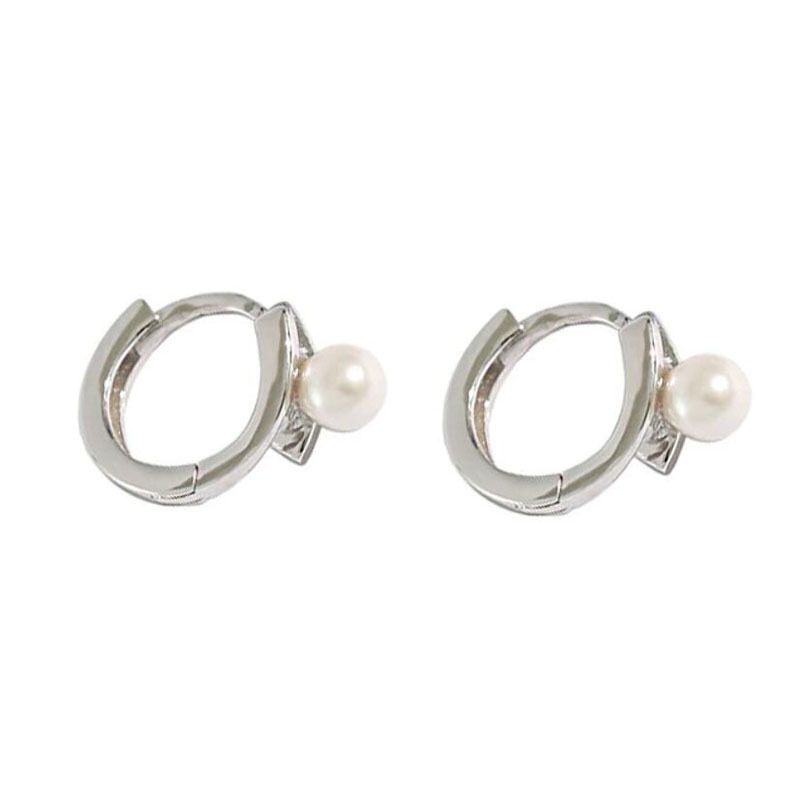 Woman 14K Gold Plated Pearl Huggie Hoop Earring Stud Ear Clip on