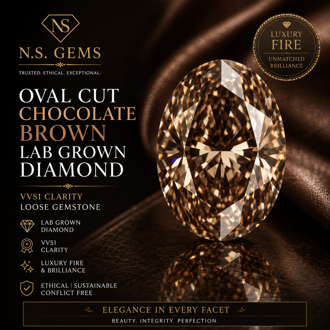 2 Ct Oval Cut Chocolate Brown Lab Grown Diamond VVS1 Loose Gemstone Luxury Fire.