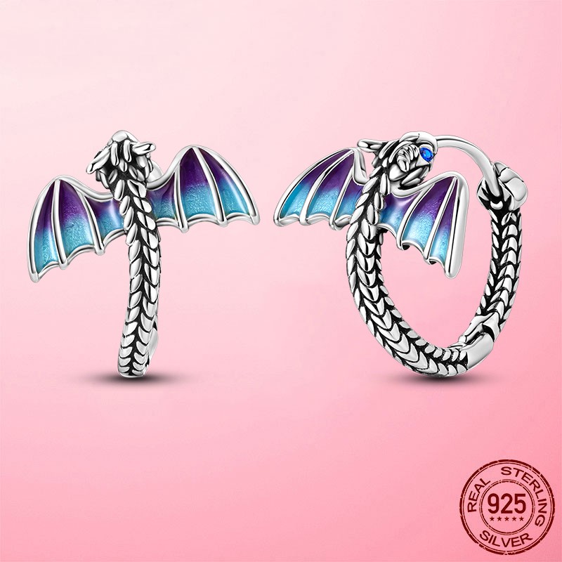 LAZA 2026 European Women 925 Sterling Silver Hoop Earrings Enamel Dragon Jewelry