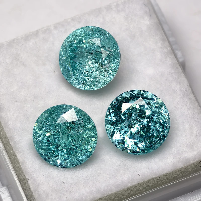 AGL Lab Grown Paraiba Round Cracked Ice Cut Tourmaline Gemstones for DIY Jewelry