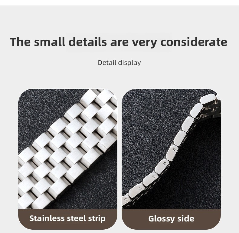 5 Beads Solid Stainless Steel Watch Band Deployment Clasp Bracelet 18 20 22 24mm