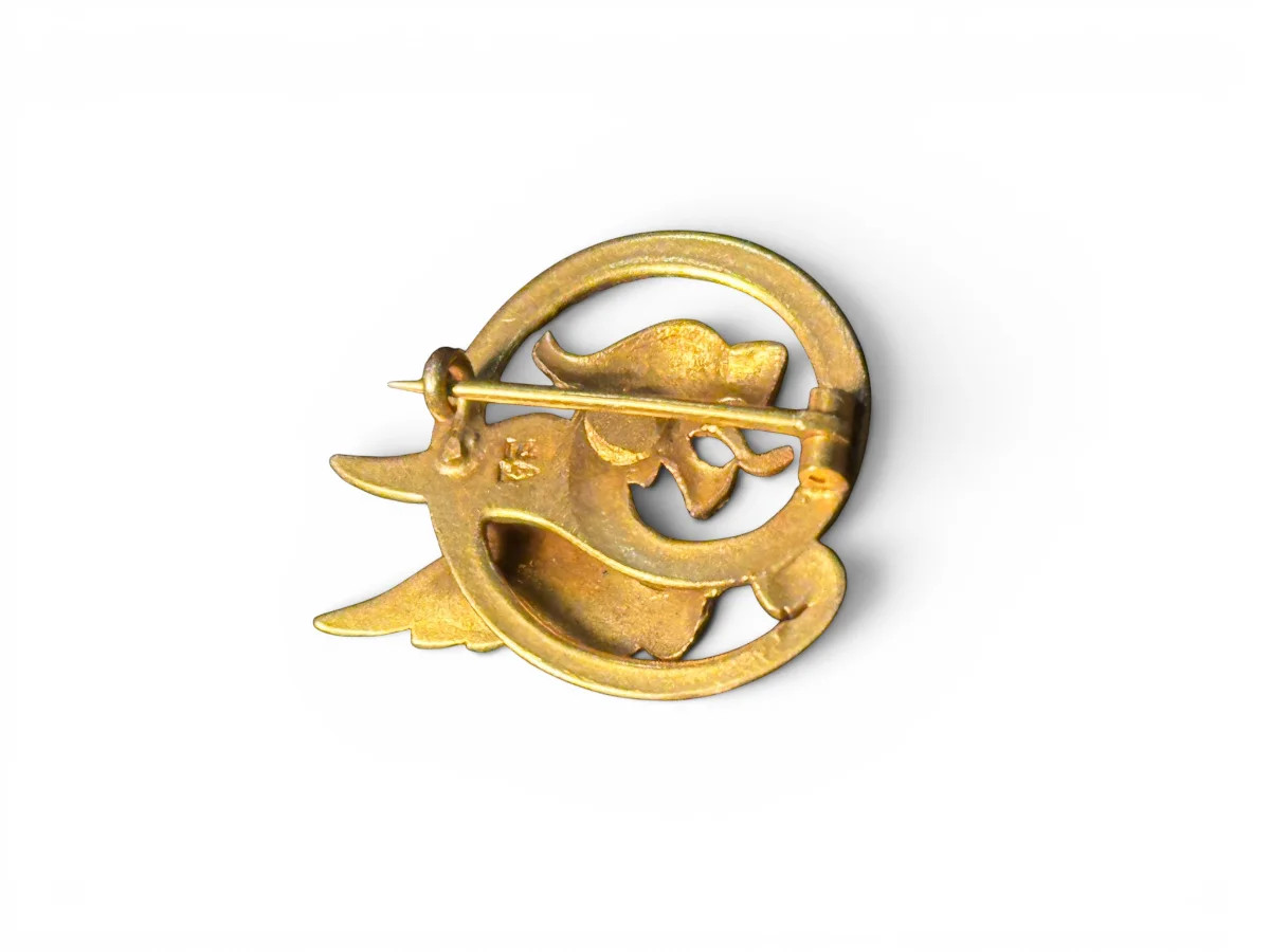 Antique English 14K Yellow Gold Chimera Motif Brooch With Emerald Eye