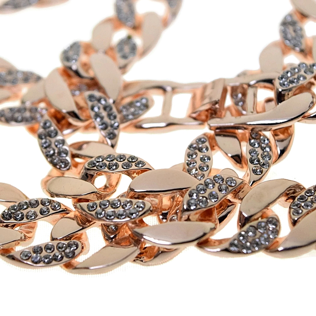 Men’s 14K Rose Gold Plated Cuban Link Iced Bling Chain Simulated CZ Necklace 30″