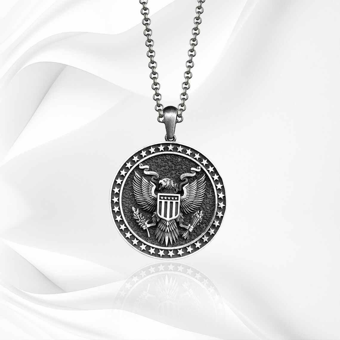 American Eagle Pendant Necklace 925 Sterling Silver Oxidized Necklace Duty Free