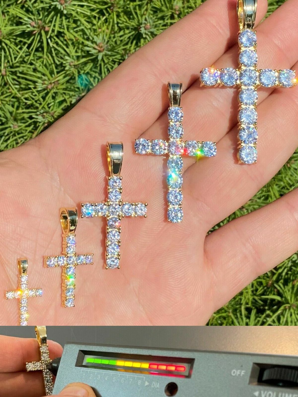 14k Gold Plated 925 Silver Cross Pendant Real MOISSANITE Necklace Passes Tester