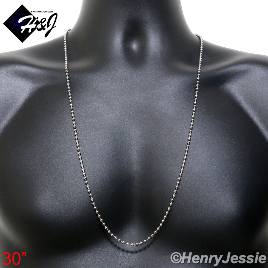 30″MEN’s Stainless Steel 2.5mm Silver Beads Ball Link Chain Necklace