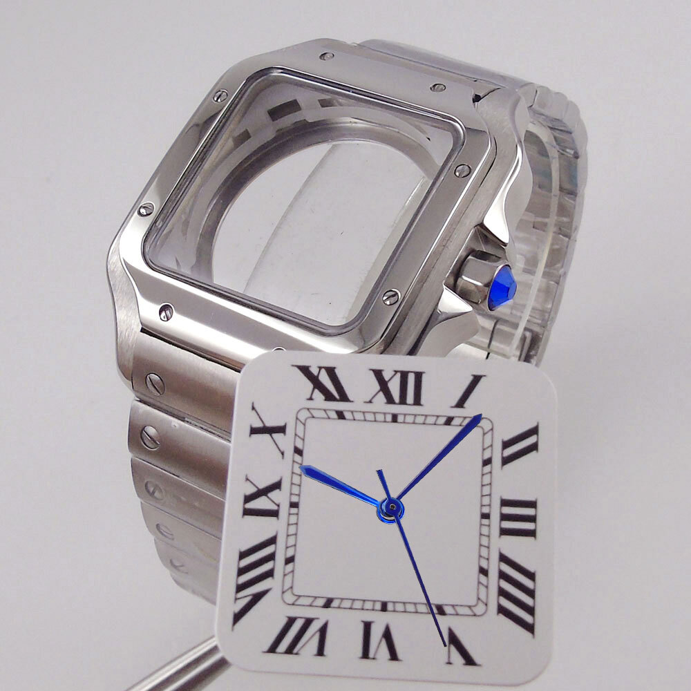 42mm Silver Gold Square Watch Case 27mm Dial White Blue Black fit NH35 NH36 NH38