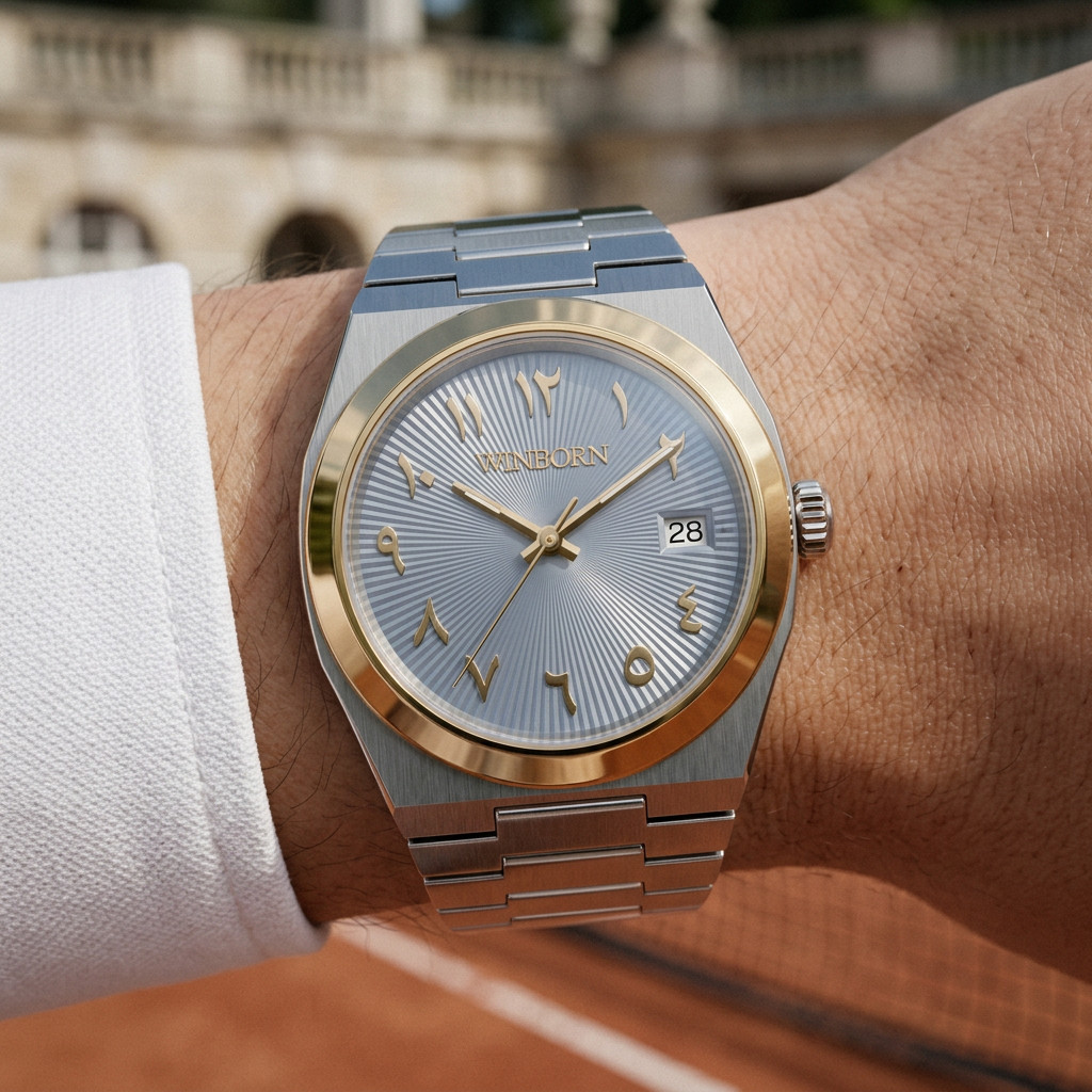 WINBORN Ice Blue Radial-Dial Two-Tone Date Watch