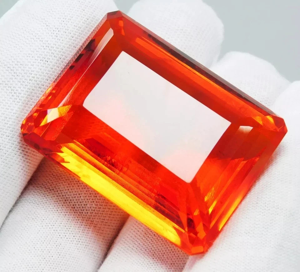 Natural Orange 300 Ct Brazilian Topaz Emerald Cut Loose Gemstone AGL Certified