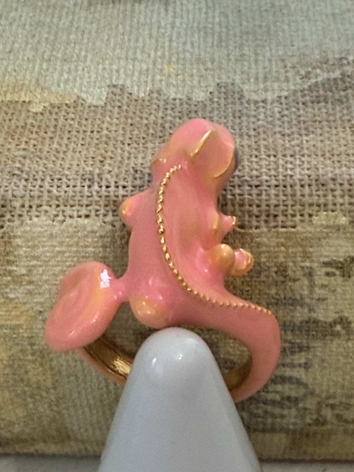 Pink Chameleon Wrap Ring Enamel Lizard Statement Ring Size 5 Animal Jewelry