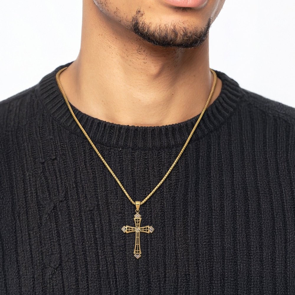 14K Solid Yellow Gold Filigree Extra Large Cross Pendant Necklace 41.55mm 1-5/8
