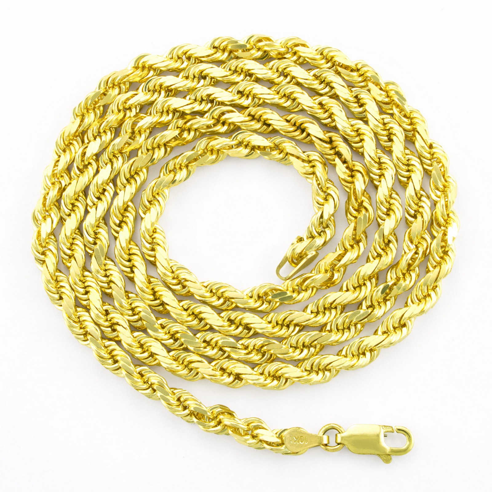 10k Yellow Solid Gold 4mm Mens Diamond Cut Rope Chain Necklace Italian Made 20″