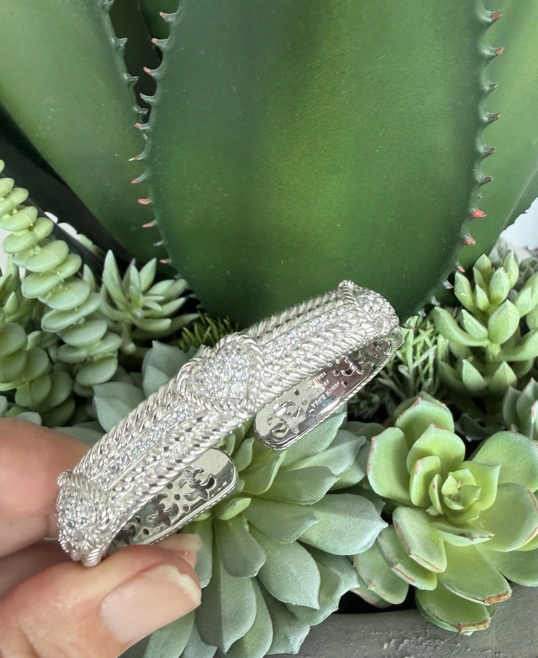 Judith Ripka Heart Bracelet Cz Sterling Triple Heart Cuff 45 Grams